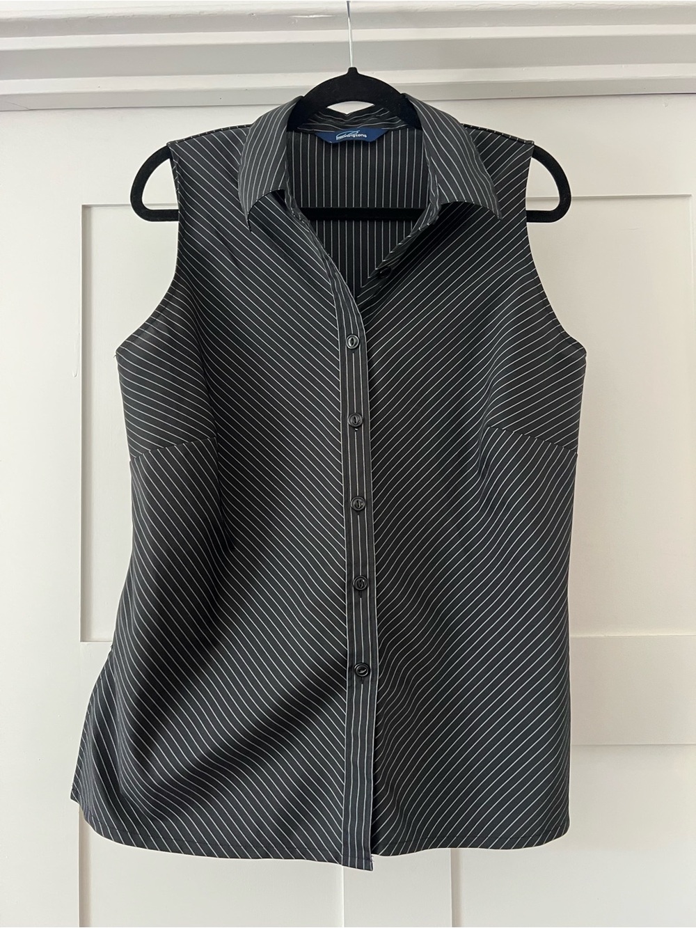 Vintage Black Pinstripe Penningtons Sleeveless Buttondown Blouse Size 14